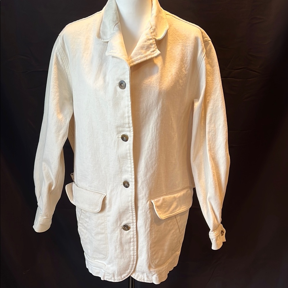 Lands End Women’s White Denim Jacket 100% Cotton Button-Up Size6-8
